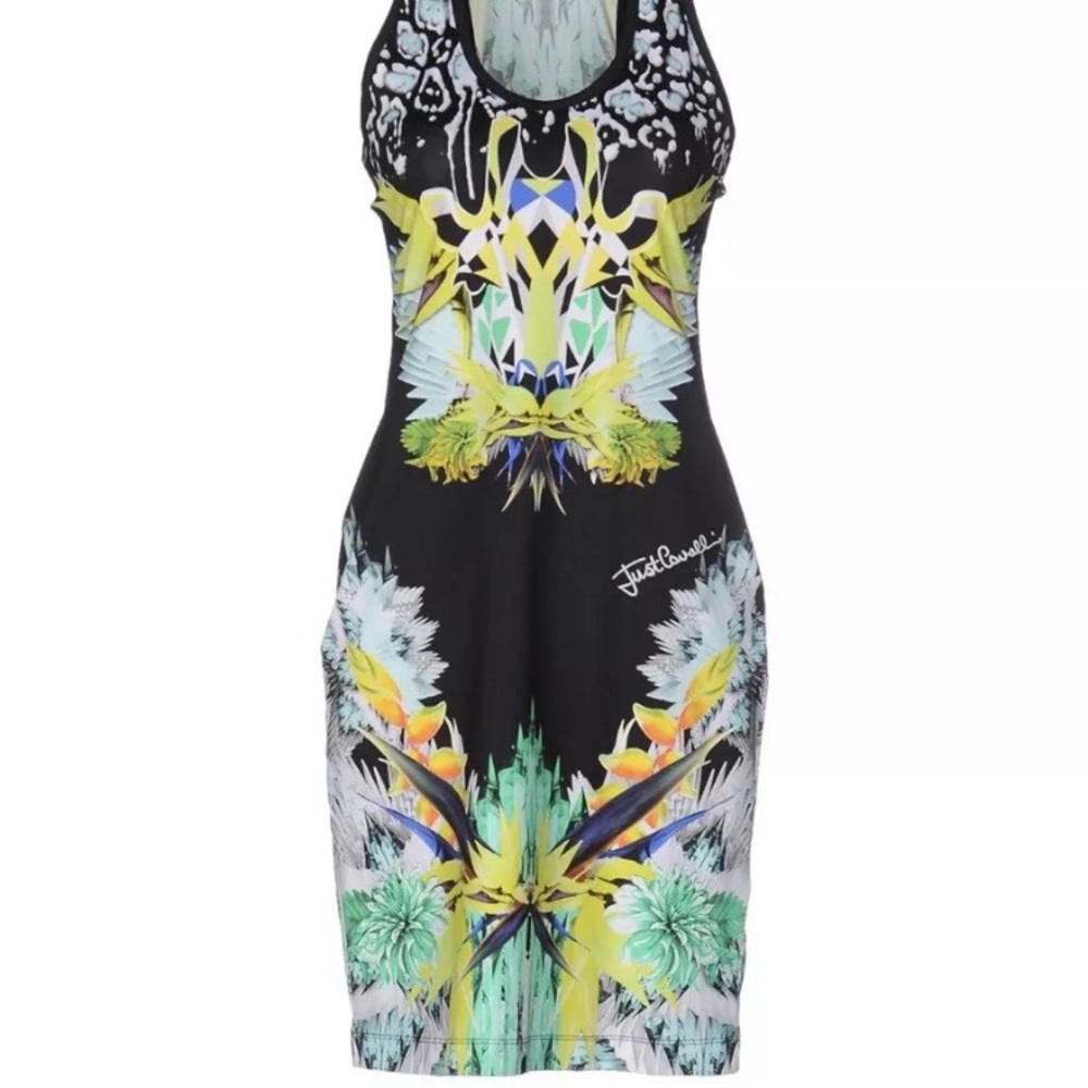 Just Cavalli Fitted Jersey Tank Dress Leo Giraffe
